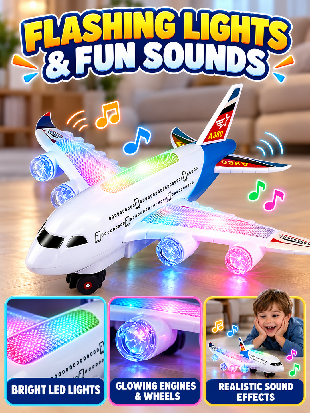 ✈️ Kids Fun Deal – Light-Up Spinning Airplane Toy 🌟 Musical Electric Aircraft with Flashing Lights & 360° Rotation for Ages 3+ 🎁
