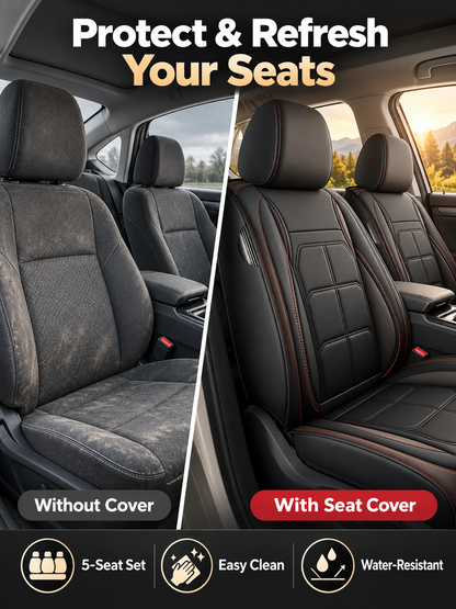 🚗 Auto Interior Deal – 5-Seat PU Leather Car Cover Set 🖤 Waterproof, Easy-Clean Protection with Universal Fit for Everyday Driving ✨