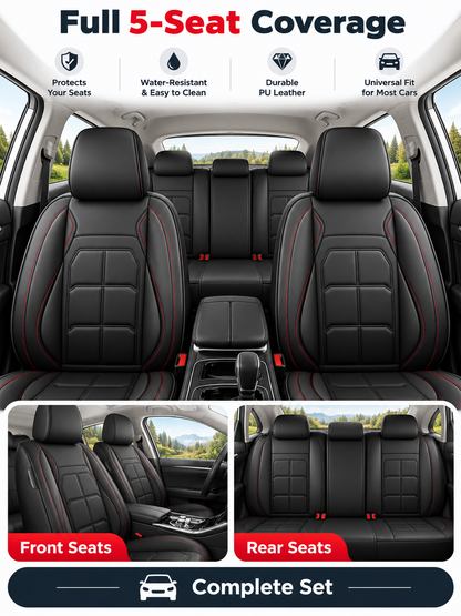 🚗 Auto Interior Deal – 5-Seat PU Leather Car Cover Set 🖤 Waterproof, Easy-Clean Protection with Universal Fit for Everyday Driving ✨