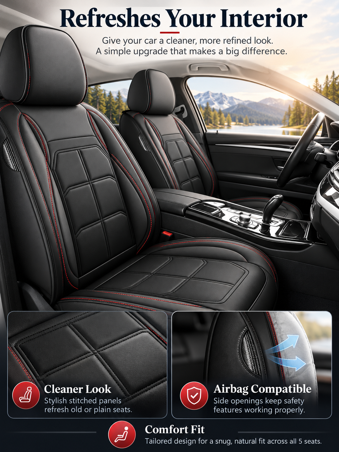🚗 Auto Interior Deal – 5-Seat PU Leather Car Cover Set 🖤 Waterproof, Easy-Clean Protection with Universal Fit for Everyday Driving ✨