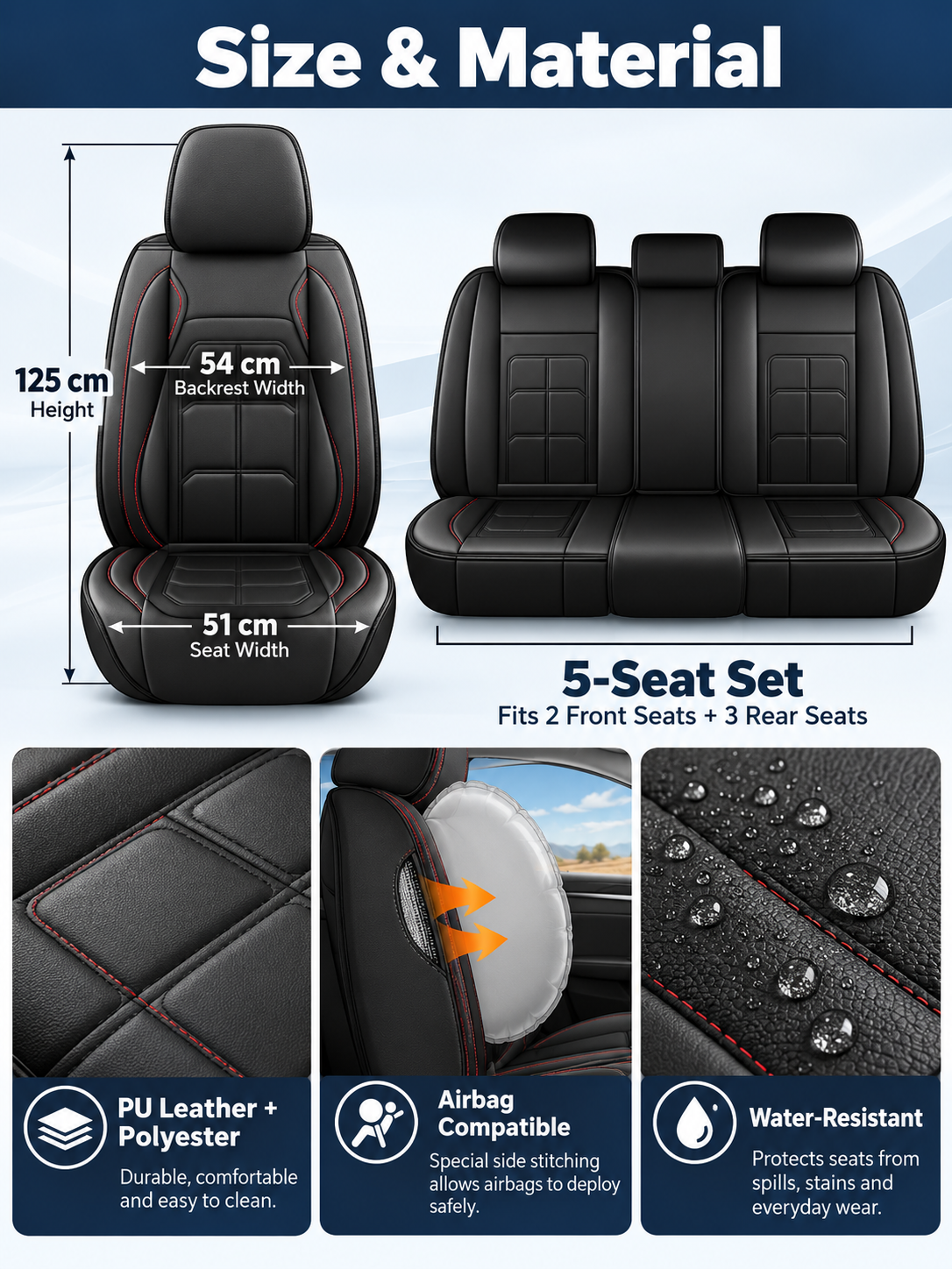🚗 Auto Interior Deal – 5-Seat PU Leather Car Cover Set 🖤 Waterproof, Easy-Clean Protection with Universal Fit for Everyday Driving ✨
