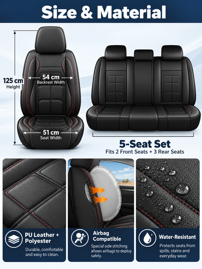 🚗 Auto Interior Deal – 5-Seat PU Leather Car Cover Set 🖤 Waterproof, Easy-Clean Protection with Universal Fit for Everyday Driving ✨