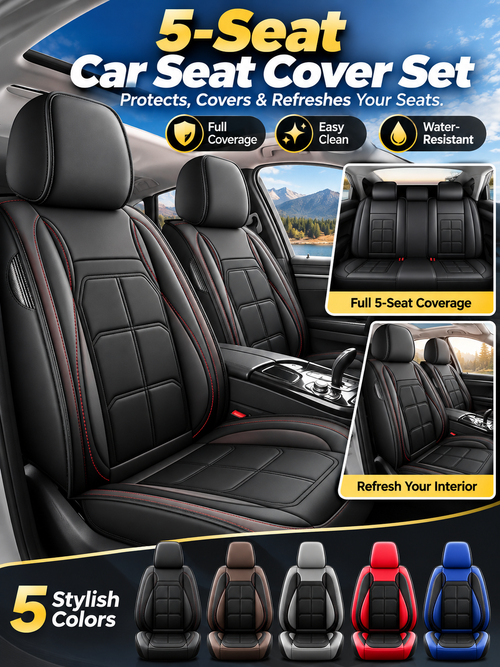 🚗 Auto Interior Deal – 5-Seat PU Leather Car Cover Set 🖤 Waterproof, Easy-Clean Protection with Universal Fit for Everyday Driving ✨