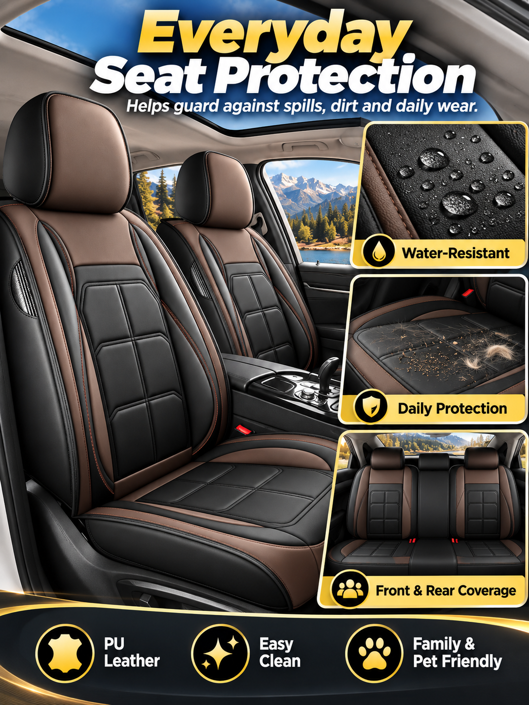 🚗 Auto Interior Deal – 5-Seat PU Leather Car Cover Set 🖤 Waterproof, Easy-Clean Protection with Universal Fit for Everyday Driving ✨