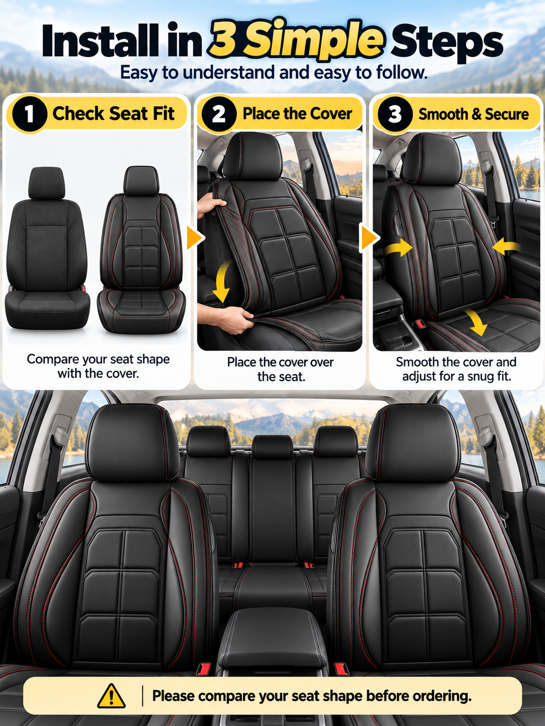 🚗 Auto Interior Deal – 5-Seat PU Leather Car Cover Set 🖤 Waterproof, Easy-Clean Protection with Universal Fit for Everyday Driving ✨