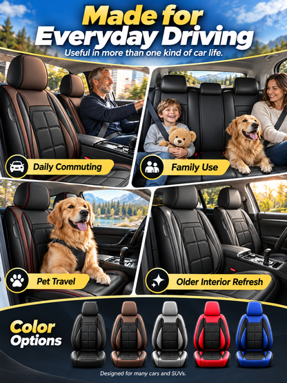 🚗 Auto Interior Deal – 5-Seat PU Leather Car Cover Set 🖤 Waterproof, Easy-Clean Protection with Universal Fit for Everyday Driving ✨