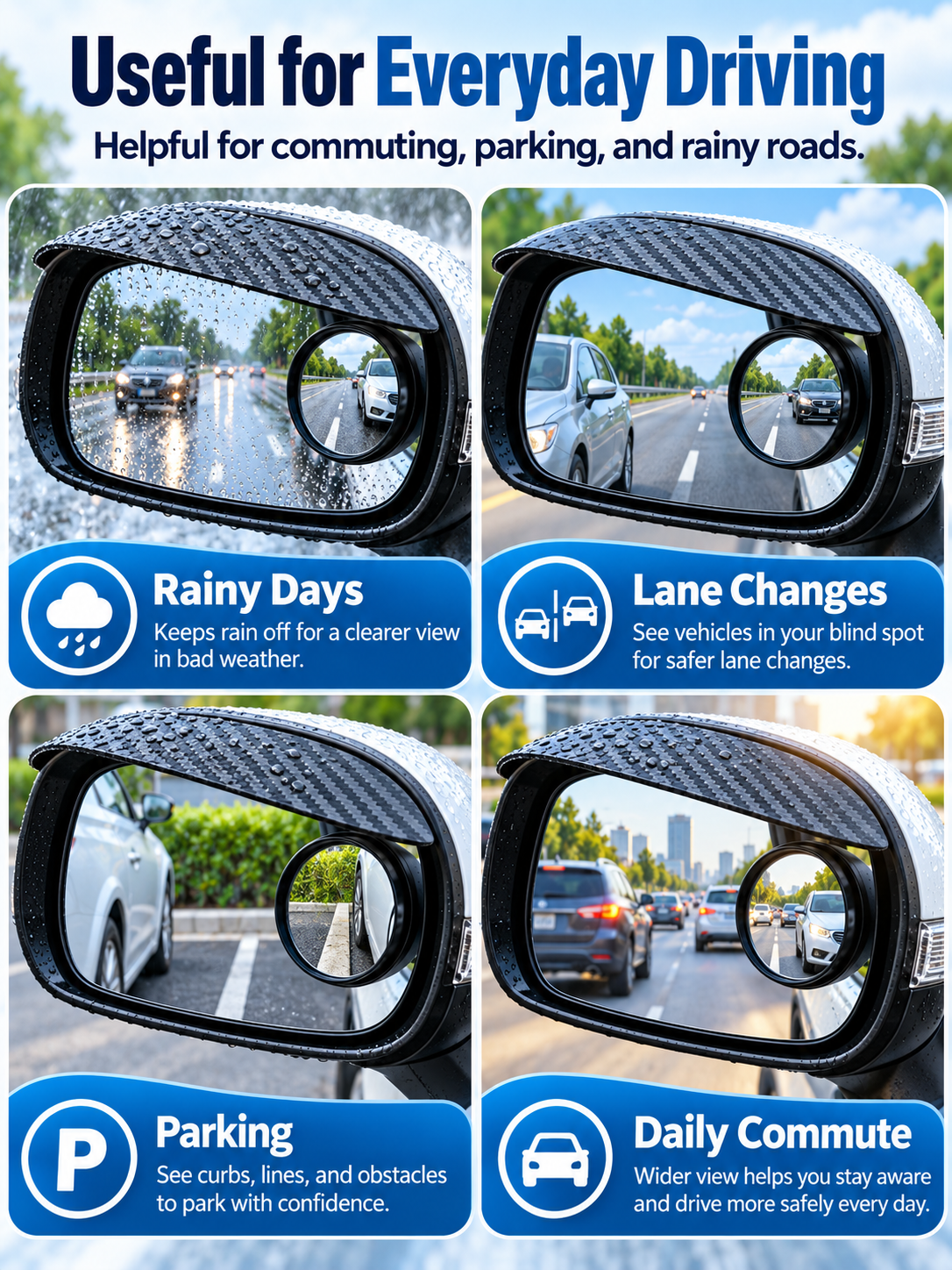 🚗 Auto Safety Deal – 2-Piece Round Mirror Rain Guards 🌧️ 360° Auxiliary Blind-Spot Visors for Clearer Rearview Visibility & Driving Protection ✨