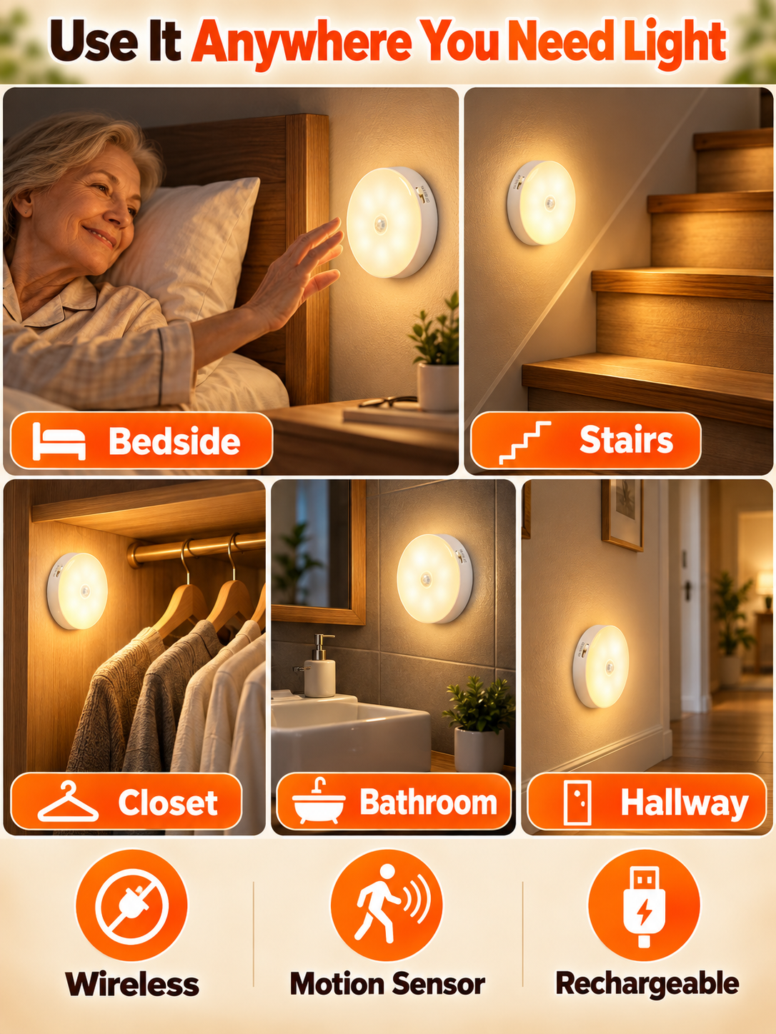 💡 Motion Sensor Ceiling Light – 15W Warm White LED, IP56 Waterproof Lamp for Hallway & Bathroom