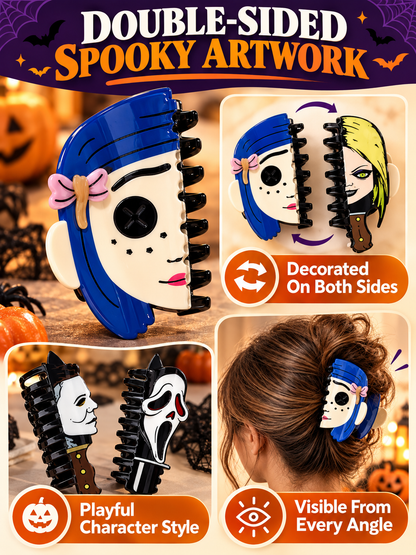 🎃 Halloween Style Deal – Double-Sided Horror Claw Hair Clips 💀 Bold Plastic Hair Accessories for Women & Men, Perfect for Spooky Season Looks ✨