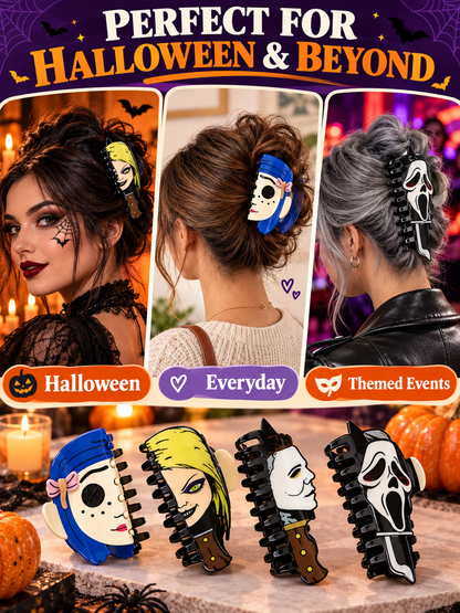 🎃 Halloween Style Deal – Double-Sided Horror Claw Hair Clips 💀 Bold Plastic Hair Accessories for Women & Men, Perfect for Spooky Season Looks ✨