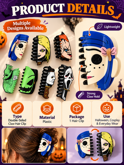 🎃 Halloween Style Deal – Double-Sided Horror Claw Hair Clips 💀 Bold Plastic Hair Accessories for Women & Men, Perfect for Spooky Season Looks ✨