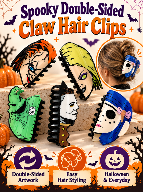 🎃 Halloween Style Deal – Double-Sided Horror Claw Hair Clips 💀 Bold Plastic Hair Accessories for Women & Men, Perfect for Spooky Season Looks ✨