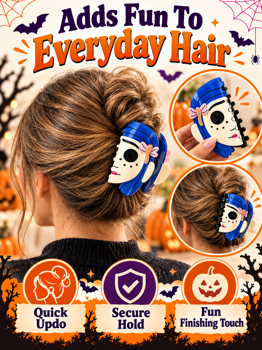 🎃 Halloween Style Deal – Double-Sided Horror Claw Hair Clips 💀 Bold Plastic Hair Accessories for Women & Men, Perfect for Spooky Season Looks ✨