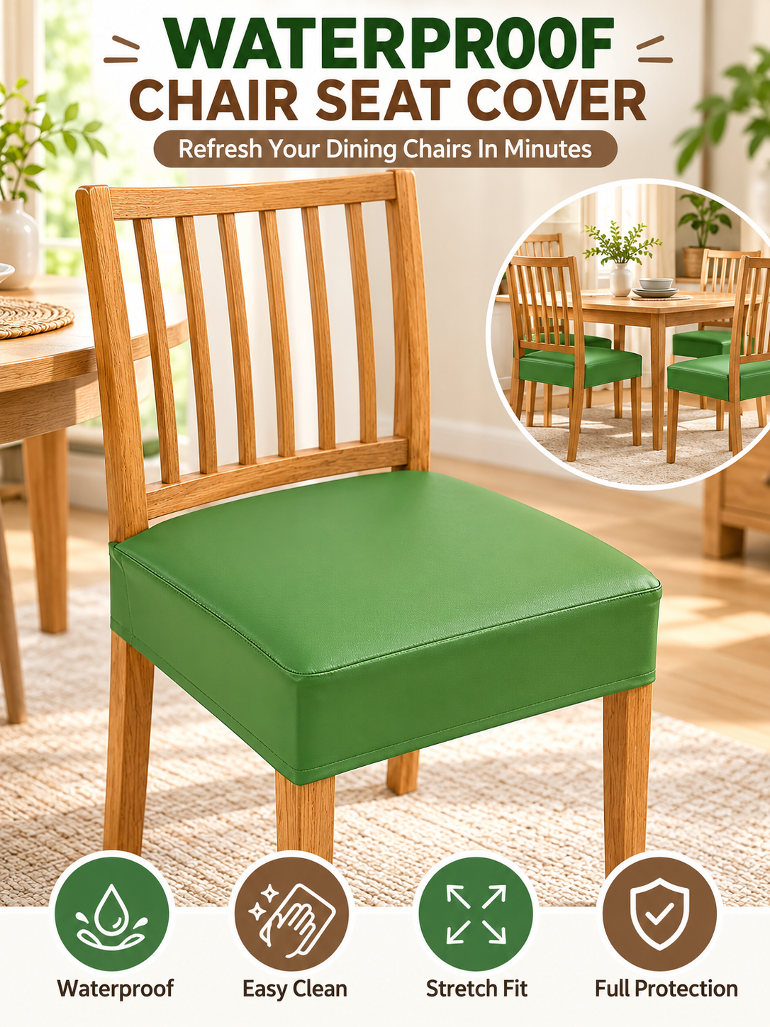 🏠 Home Upgrade Deal – PU Leather Dining Chair Covers 🪑 Waterproof, Removable & Washable Seat Protectors for Everyday Dining ✨