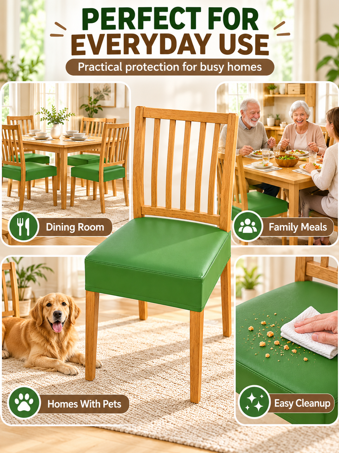 🏠 Home Upgrade Deal – PU Leather Dining Chair Covers 🪑 Waterproof, Removable & Washable Seat Protectors for Everyday Dining ✨