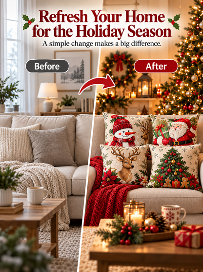 🎄 Christmas Pillow Covers – 4-Piece Santa & Snowman Set, 18×18″ Holiday Cushion Cases