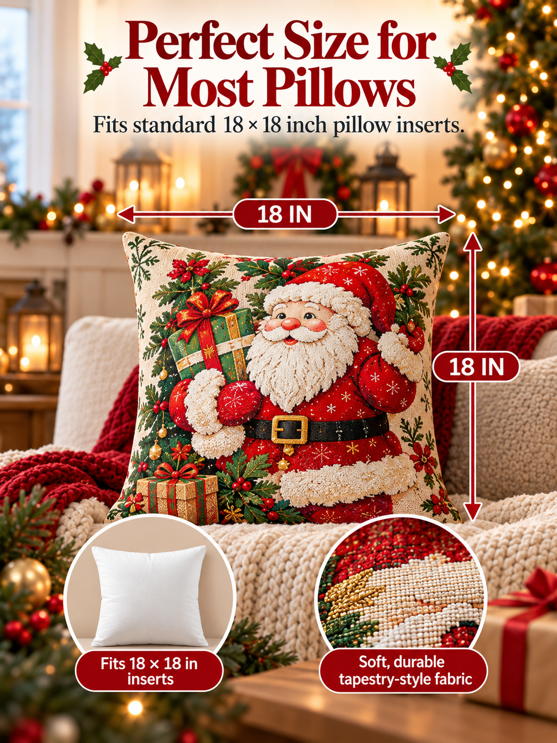 🎄 Christmas Pillow Covers – 4-Piece Santa & Snowman Set, 18×18″ Holiday Cushion Cases