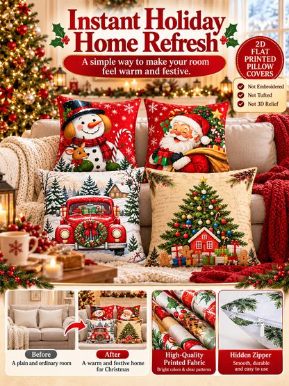 🎄 Christmas Pillow Covers – 4-Piece Santa & Snowman Set, 18×18″ Holiday Cushion Cases