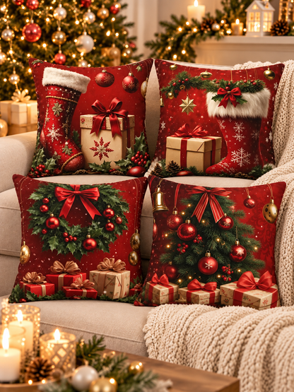 🎄 Christmas Pillow Covers – 4-Piece Santa & Snowman Set, 18×18″ Holiday Cushion Cases