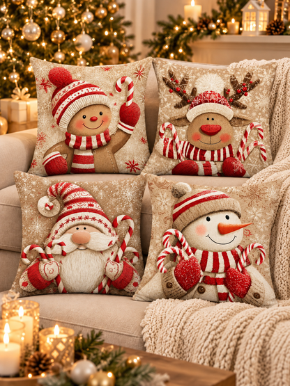 🎄 Christmas Pillow Covers – 4-Piece Santa & Snowman Set, 18×18″ Holiday Cushion Cases