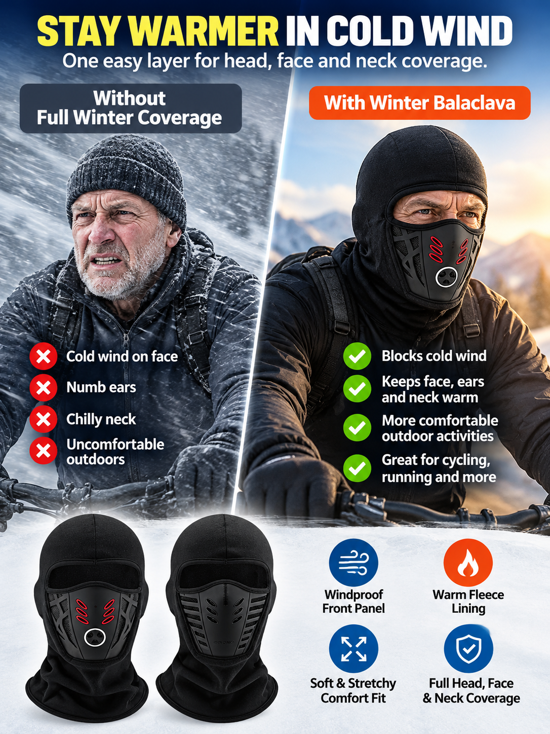 ❄️ Fleece Balaclava – Full-Face Windproof Ski Mask, Soft Warm Winter Protection