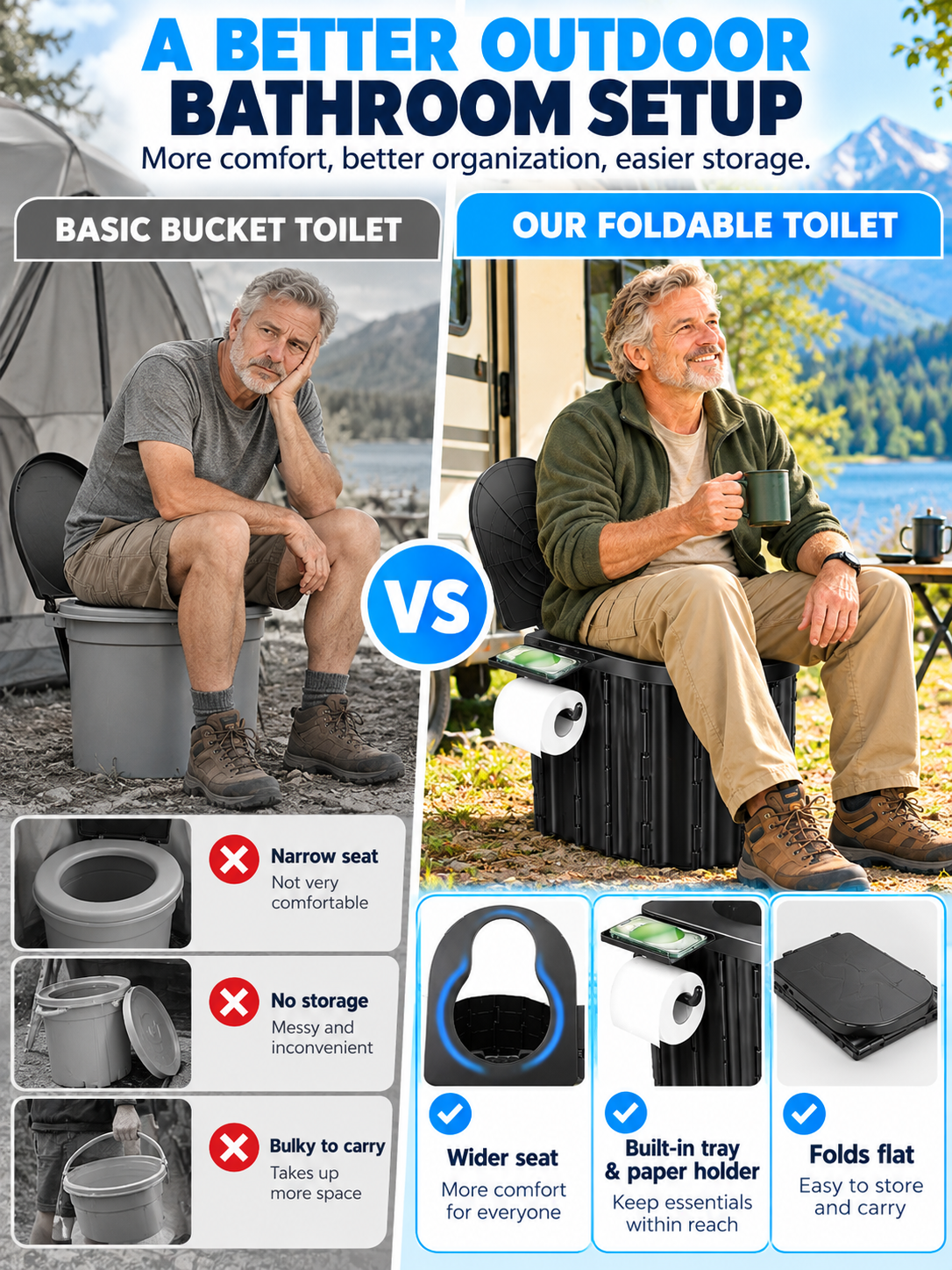 🏕️ Portable Folding Toilet – Adult Travel Toilet with Lid & Paper Holder, Ideal for Camping & Road Trips 🚽