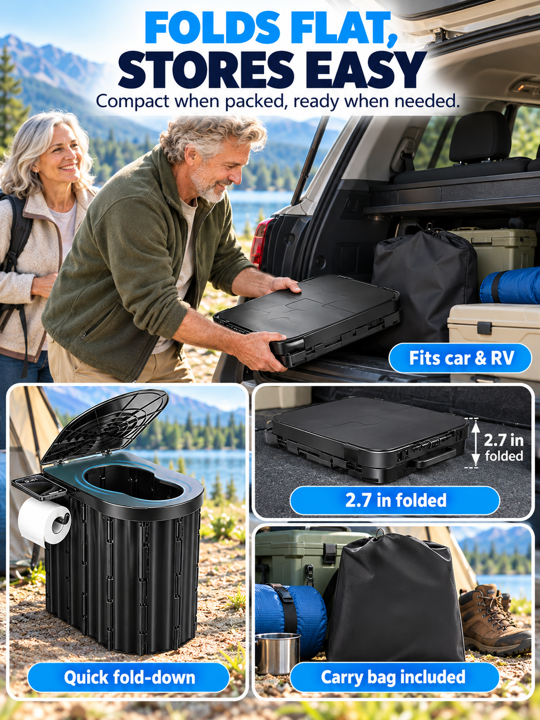 🏕️ Portable Folding Toilet – Adult Travel Toilet with Lid & Paper Holder, Ideal for Camping & Road Trips 🚽