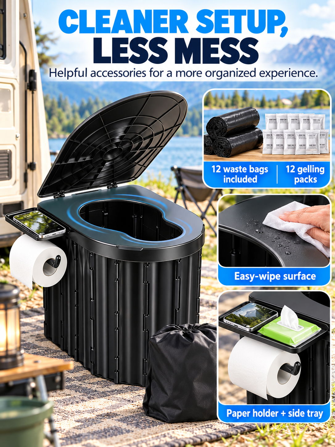 🏕️ Portable Folding Toilet – Adult Travel Toilet with Lid & Paper Holder, Ideal for Camping & Road Trips 🚽