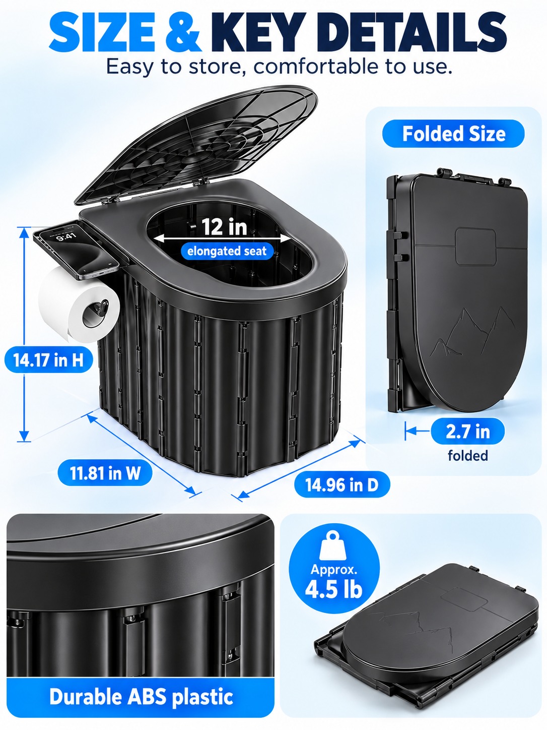 🏕️ Portable Folding Toilet – Adult Travel Toilet with Lid & Paper Holder, Ideal for Camping & Road Trips 🚽