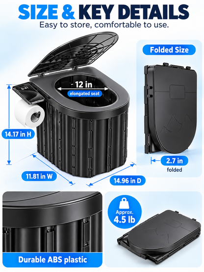 🏕️ Portable Folding Toilet – Adult Travel Toilet with Lid & Paper Holder, Ideal for Camping & Road Trips 🚽