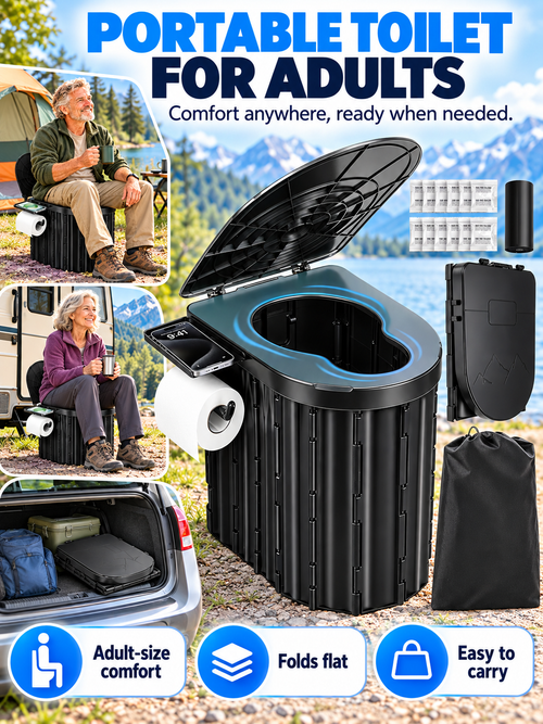 🏕️ Portable Folding Toilet – Adult Travel Toilet with Lid & Paper Holder, Ideal for Camping & Road Trips 🚽
