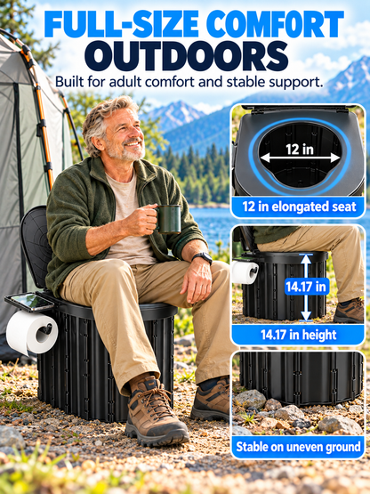 🏕️ Portable Folding Toilet – Adult Travel Toilet with Lid & Paper Holder, Ideal for Camping & Road Trips 🚽
