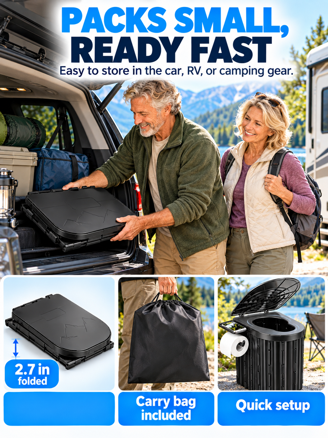 🏕️ Portable Folding Toilet – Adult Travel Toilet with Lid & Paper Holder, Ideal for Camping & Road Trips 🚽