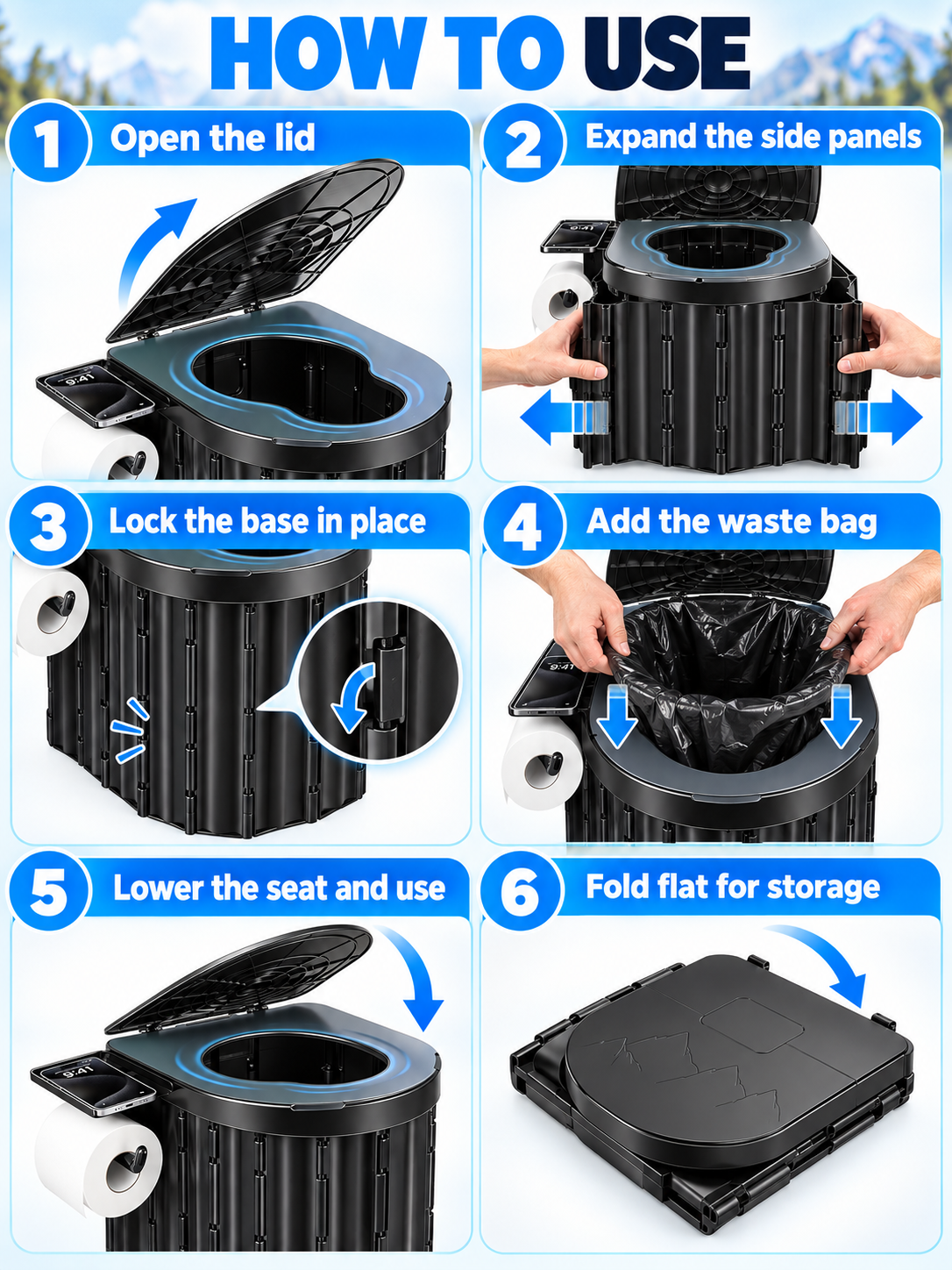 🏕️ Portable Folding Toilet – Adult Travel Toilet with Lid & Paper Holder, Ideal for Camping & Road Trips 🚽