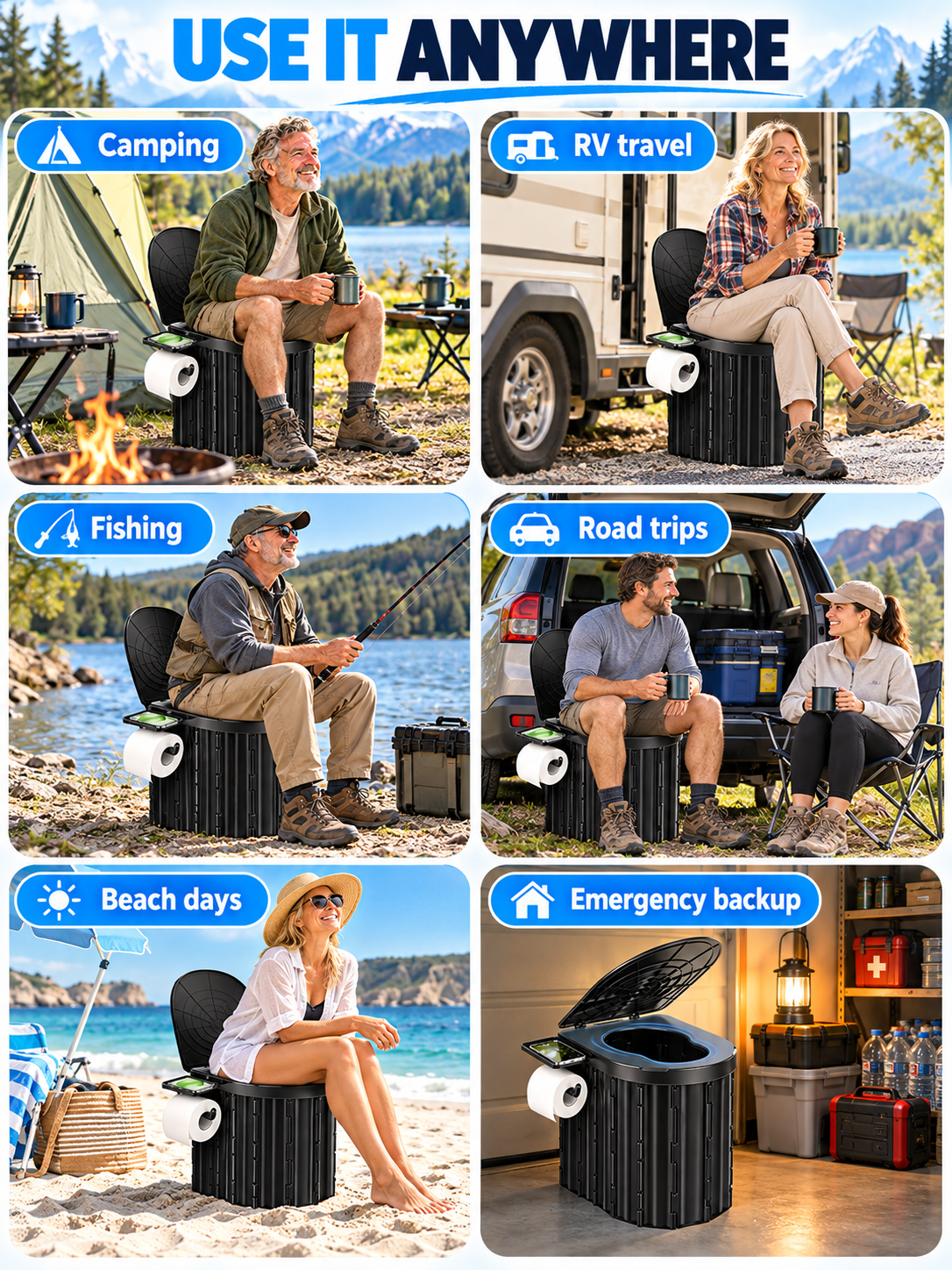 🏕️ Portable Folding Toilet – Adult Travel Toilet with Lid & Paper Holder, Ideal for Camping & Road Trips 🚽