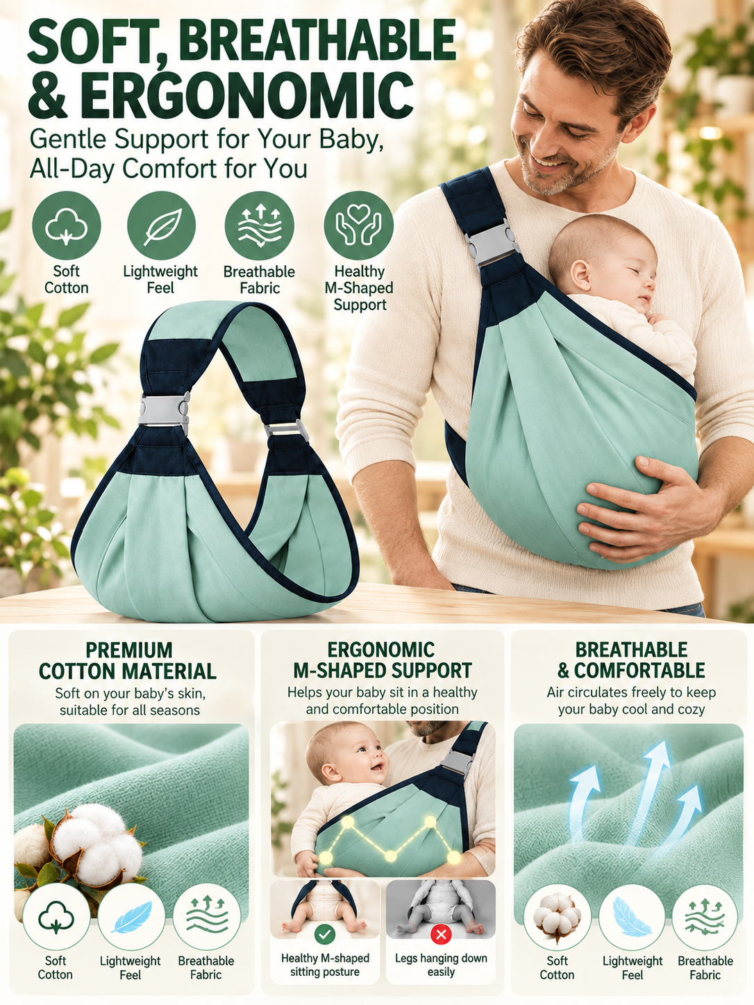 👶 Baby Sling Carrier – Breathable Mesh Hip Seat Bag, Adjustable Hands-Free Support for Toddlers