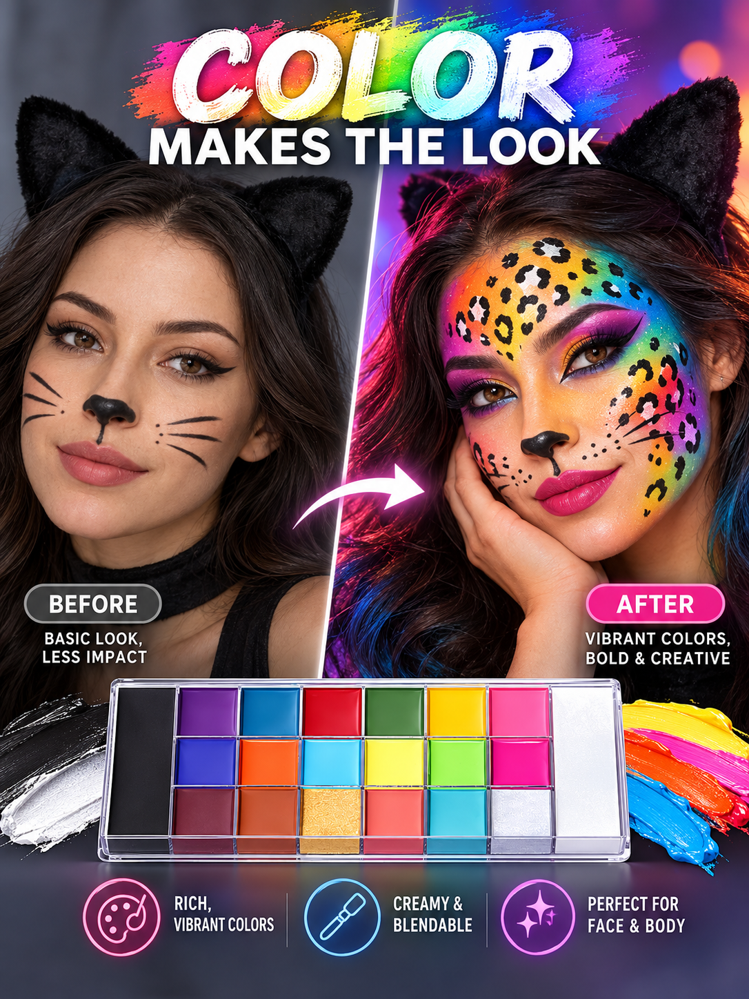 🎨 Face & Body Paint Palette – 20 Colors, Waterproof Makeup Kit for Cosplay & Creative Body Art ✨