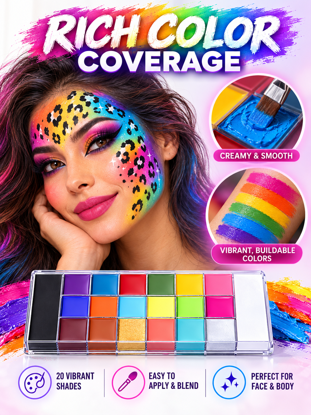 🎨 Face & Body Paint Palette – 20 Colors, Waterproof Makeup Kit for Cosplay & Creative Body Art ✨