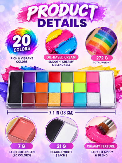 🎨 Face & Body Paint Palette – 20 Colors, Waterproof Makeup Kit for Cosplay & Creative Body Art ✨
