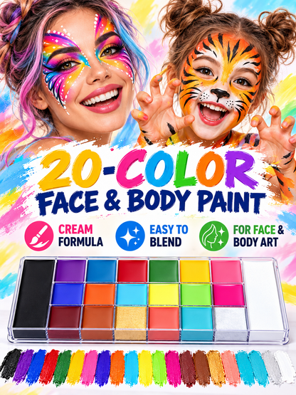 🎨 Face & Body Paint Palette – 20 Colors, Waterproof Makeup Kit for Cosplay & Creative Body Art ✨