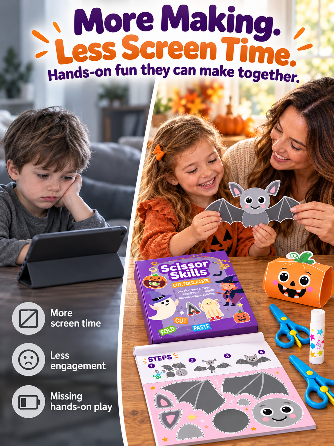 🎃 Halloween Craft Kit – 25 Scissor Skills Activities, Kids’ Cutting & Pasting Set Ages 3+ ✂️