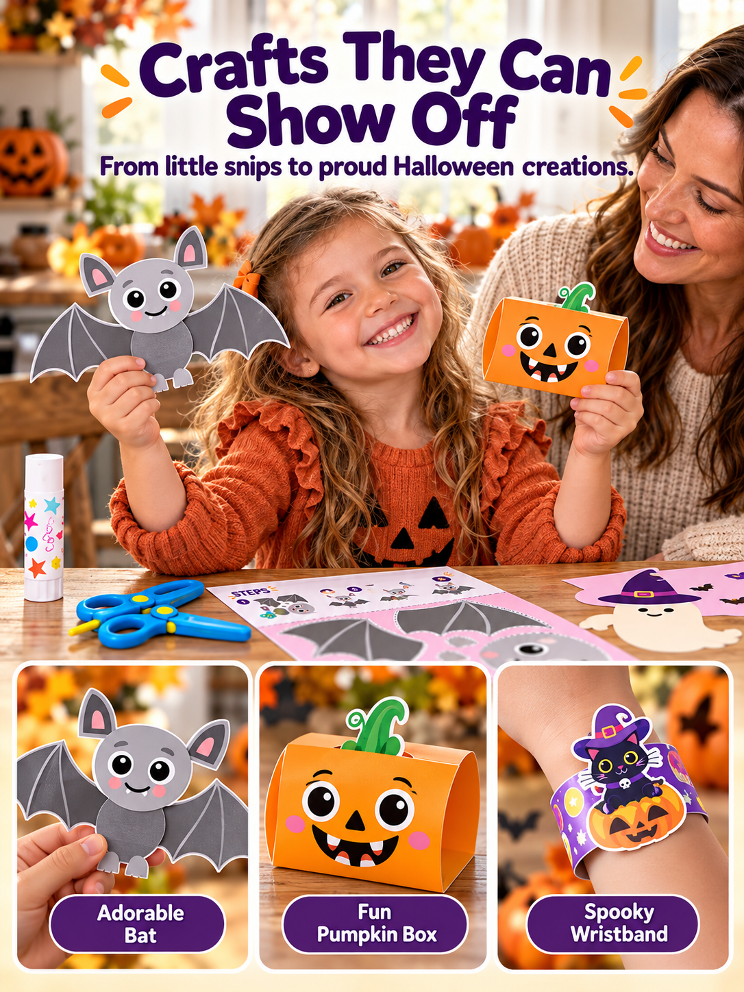 🎃 Halloween Craft Kit – 25 Scissor Skills Activities, Kids’ Cutting & Pasting Set Ages 3+ ✂️
