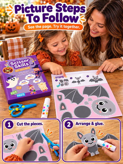 🎃 Halloween Craft Kit – 25 Scissor Skills Activities, Kids’ Cutting & Pasting Set Ages 3+ ✂️