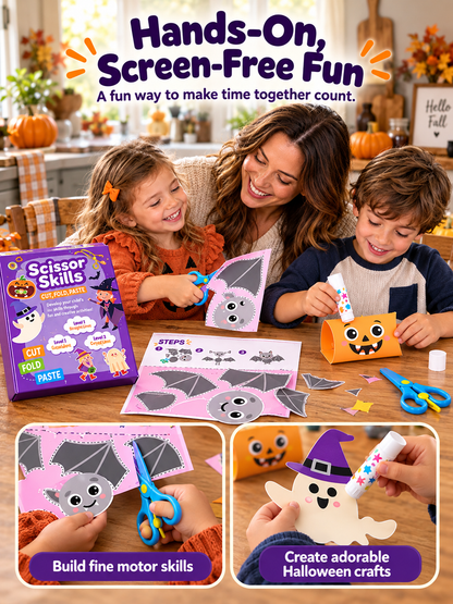 🎃 Halloween Craft Kit – 25 Scissor Skills Activities, Kids’ Cutting & Pasting Set Ages 3+ ✂️