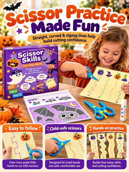 🎃 Halloween Craft Kit – 25 Scissor Skills Activities, Kids’ Cutting & Pasting Set Ages 3+ ✂️