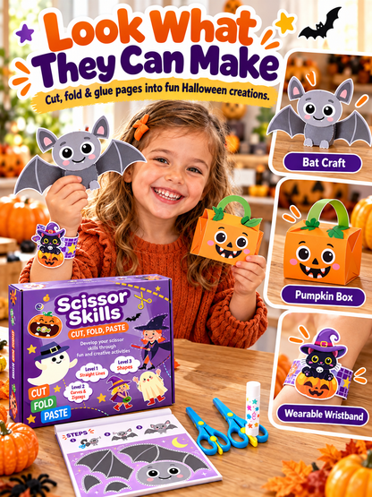 🎃 Halloween Craft Kit – 25 Scissor Skills Activities, Kids’ Cutting & Pasting Set Ages 3+ ✂️