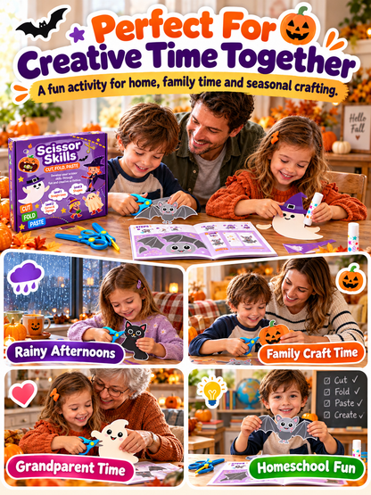 🎃 Halloween Craft Kit – 25 Scissor Skills Activities, Kids’ Cutting & Pasting Set Ages 3+ ✂️