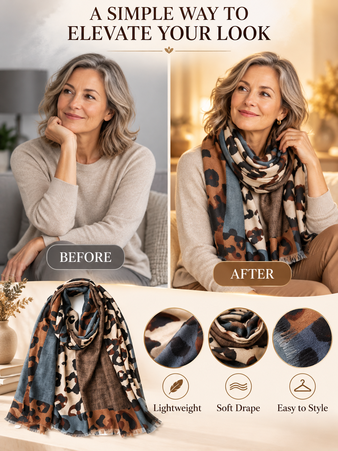 🧣 Boho Leopard Scarf – Soft Cotton Patchwork Shawl, Lightweight Fringe Wrap for Everyday Style ✨