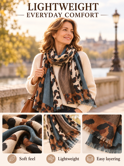 🧣 Boho Leopard Scarf – Soft Cotton Patchwork Shawl, Lightweight Fringe Wrap for Everyday Style ✨