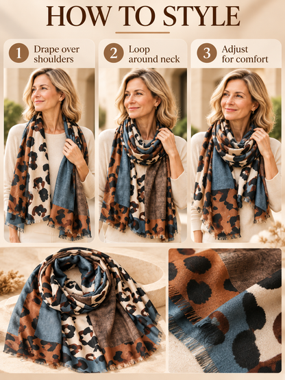 🧣 Boho Leopard Scarf – Soft Cotton Patchwork Shawl, Lightweight Fringe Wrap for Everyday Style ✨